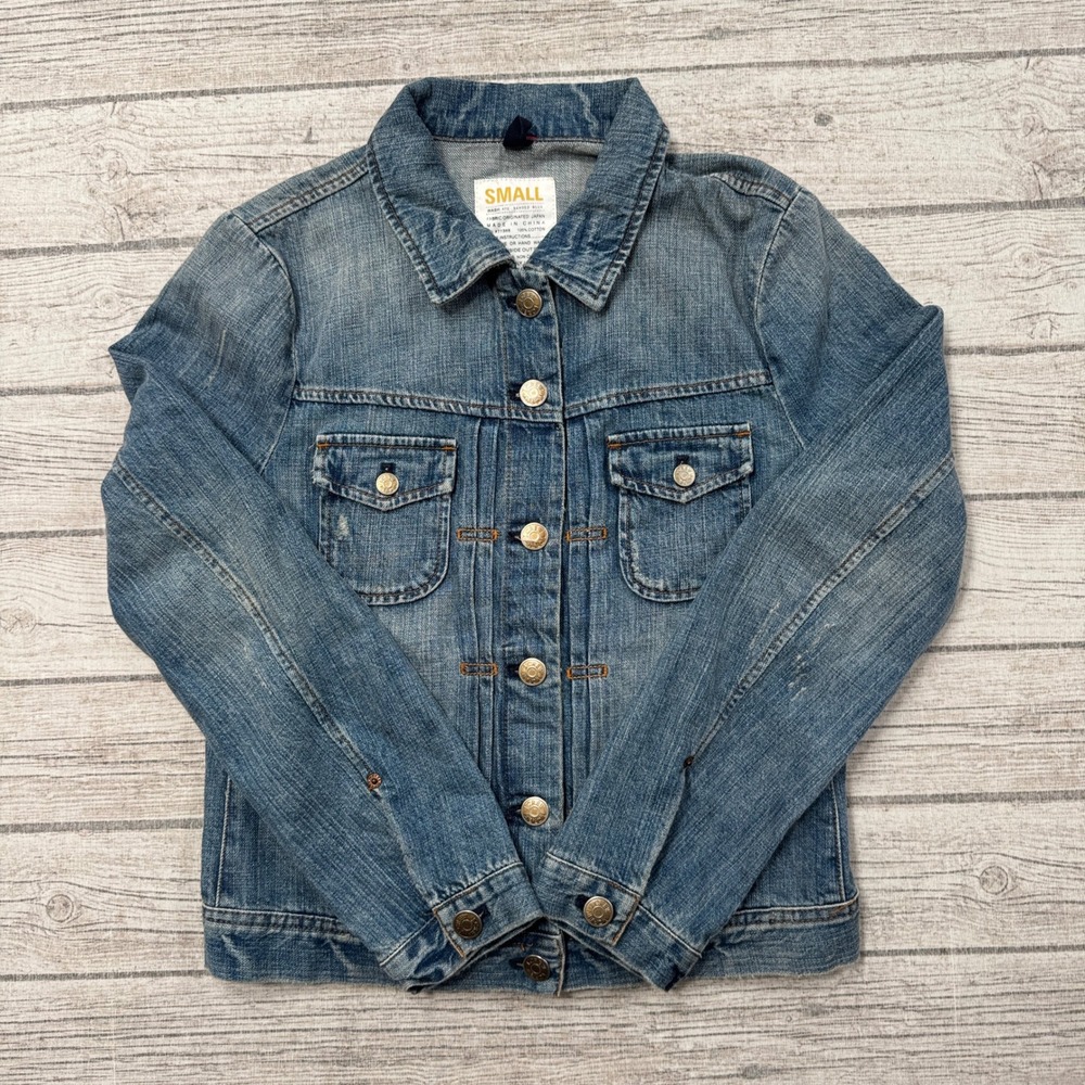 J. Crew Jacket Women's Small Sanded Blue Denim Cotton Classic Fit Trucker Rugged